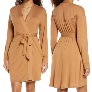 Skims Soft Lounge Robe Camel Brown Tie Waist Pockets Women's Size Medium